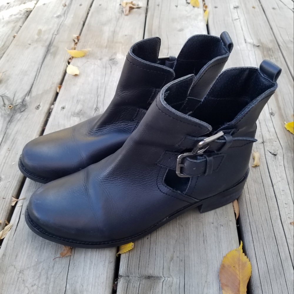 Bronx Black Leather Ankle Boots, Sz 9